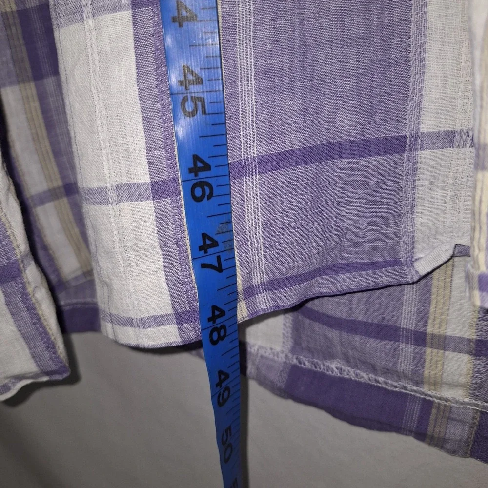 Vintage 90s Periwinkle White Plaid Linen Blend Dress 12 VTG Midi Cottagecore - Picture 11 of 16